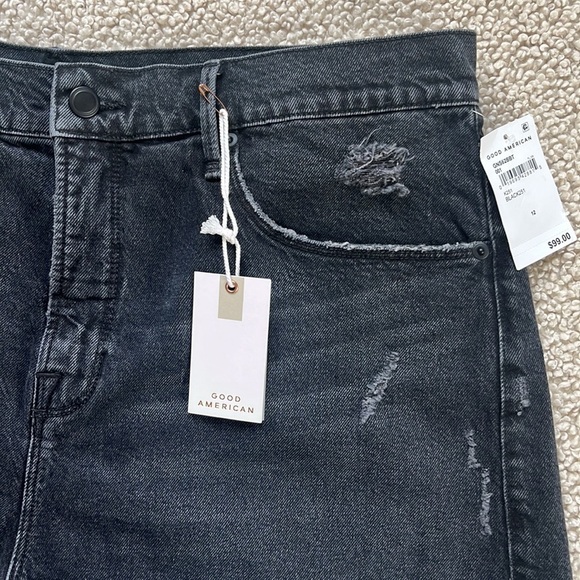 GOOD AMERICAN Good 90s Raw Hem Short NWT Black Size 12 - Picture 3 of 14